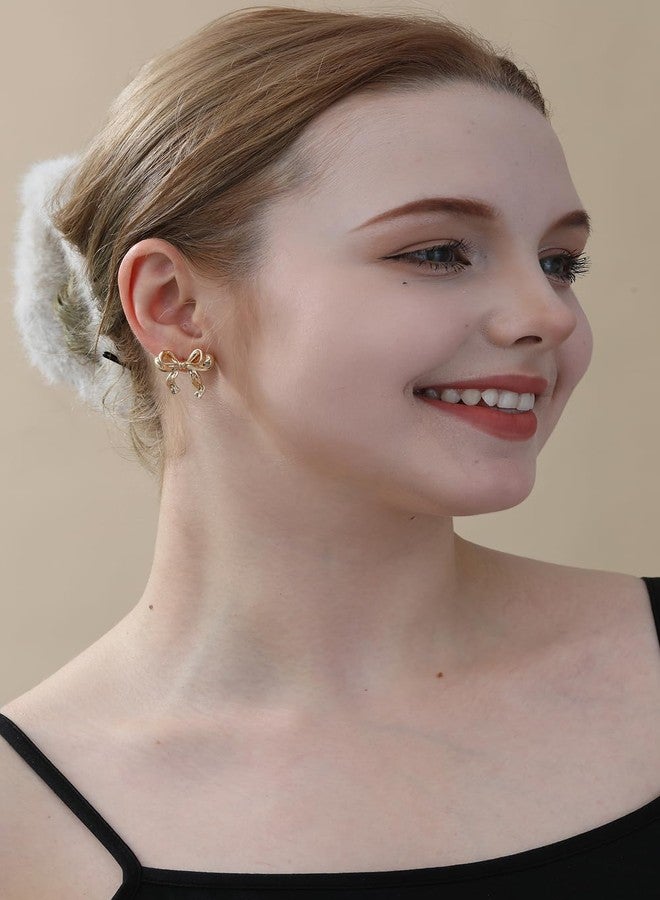 VULETO Gold Bow Necklace Earrings Set for Women, 14K Gold Plated Bowknot Choker Dainty Fashion Jewelry Gifts - Image 5